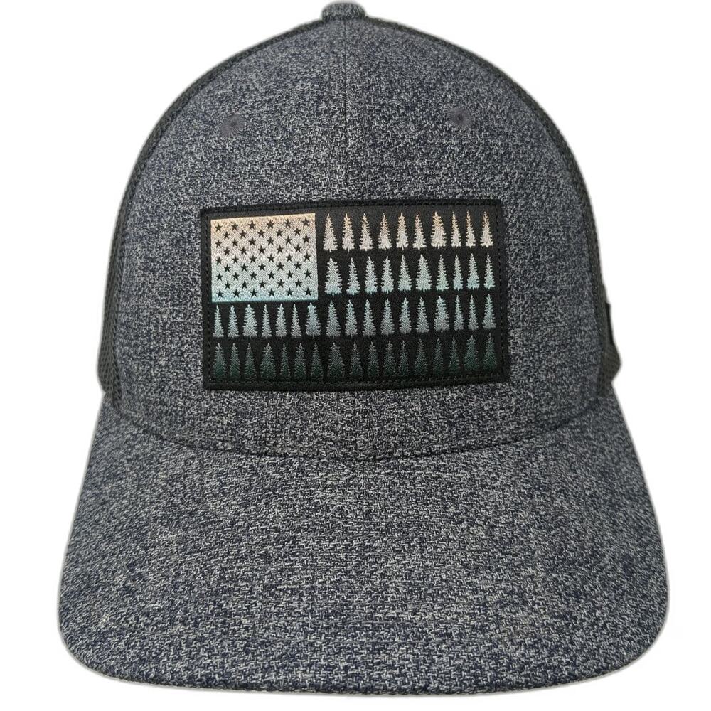 Columbia Baseball Cap Gray XL Mesh Back Stretch Fit Pine Tree Flag Outdoor Hat